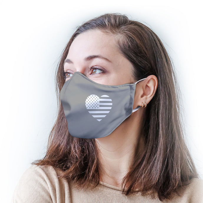 Gray Heart Flag Protective Reusable Face Mask