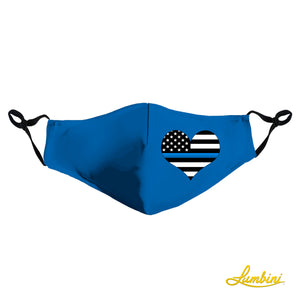 Blue with Police Flag Heart Protective Reusable Face Mask
