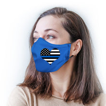 Load image into Gallery viewer, Blue with Police Flag Heart Protective Reusable Face Mask