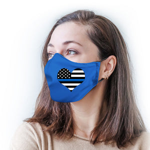 Blue with Police Flag Heart Protective Reusable Face Mask